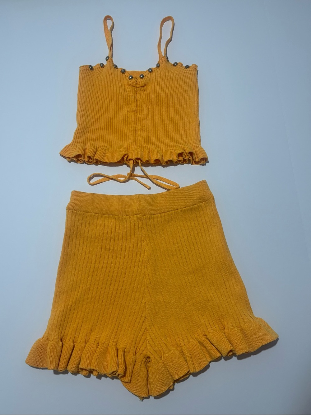 Girls Ribbed Mustard Yellow Ruffle Shorts - Kids Bottoms